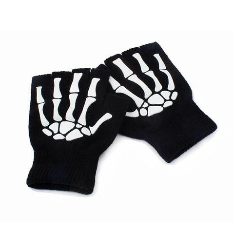 Glow-in-the-Dark Skeleton Knit Gloves – Halloween Acrylic Pair