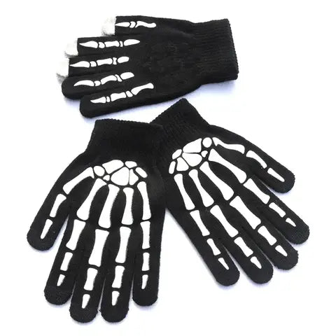 Glow-in-the-Dark Skeleton Knit Gloves – Halloween Acrylic Pair
