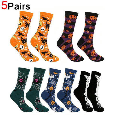 Halloween Novelty Crew Socks 3-Pack – Ghost, Pumpkin & Skull Prints