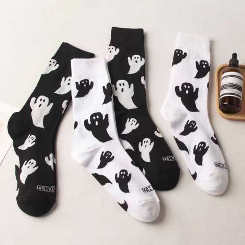 Halloween Novelty Crew Socks 3-Pack – Ghost, Pumpkin & Skull Prints