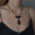 Vintage Bat Pendant Necklace – Red Rhinestone Gothic Choker