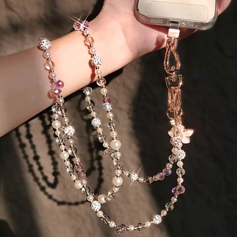 Beaded Crossbody Phone Lanyard – Y2K Crystal Phone Strap