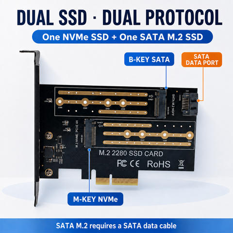 NVMe M.2 to PCIe x16/x4 Adapter Card (M-key NVMe only)