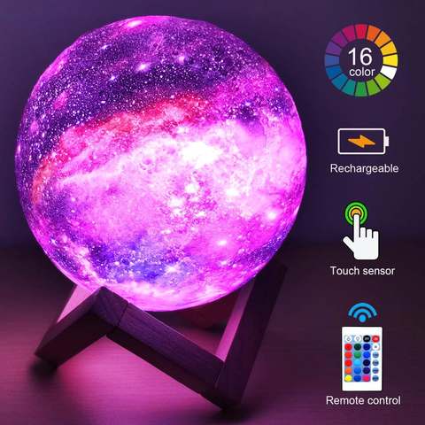 3D Moon Lamp 16-Color (touch + remote, USB rechargeable)