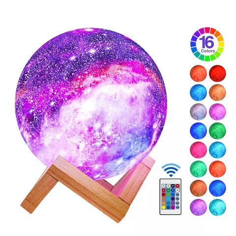 3D Moon Lamp 16-Color (touch + remote, USB rechargeable)