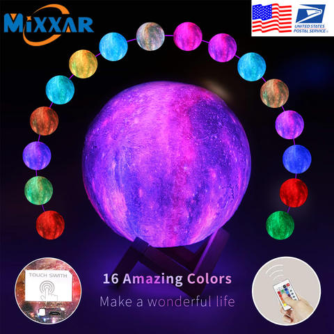 3D Moon Lamp 16-Color (touch + remote, USB rechargeable)