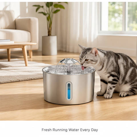 Pet Water Fountain 2.2L (stainless-top, quiet pump, USB)