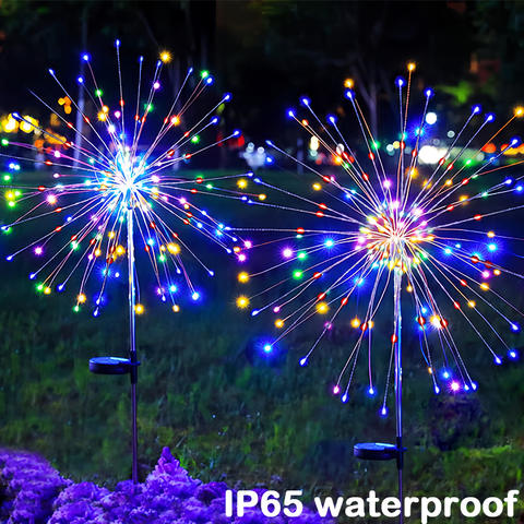 Solar Firework Fairy Lights (copper-wire starburst, 8 modes, garden stake)