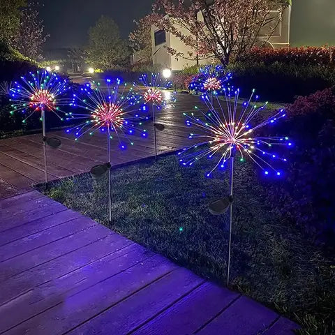 Solar Firework Fairy Lights (copper-wire starburst, 8 modes, garden stake)