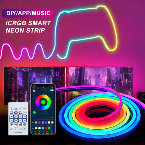 20FT RGBIC Neon Rope Light, App + Music Sync, Flexible LED Wall Accent