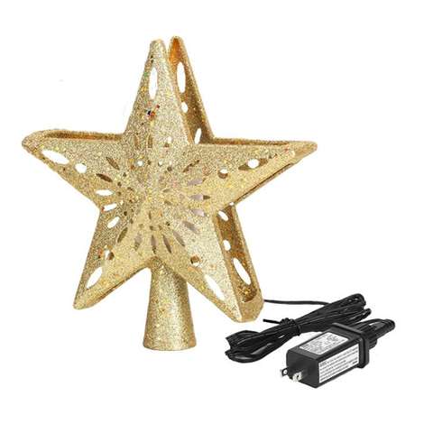 LED Star Tree Topper with Snowflake Ceiling Projector, Gold Pentagram