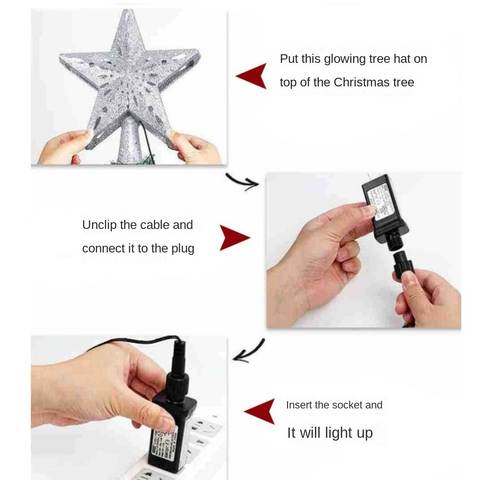 LED Star Tree Topper with Snowflake Ceiling Projector, Gold Pentagram