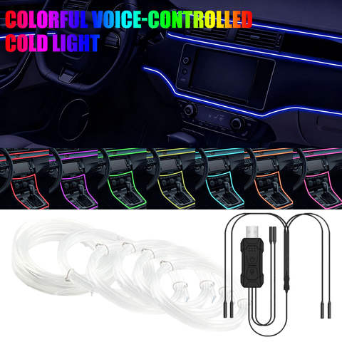 Car Interior Ambient Light Kit, RGB Fiber Optic Tube + App & Music Sync