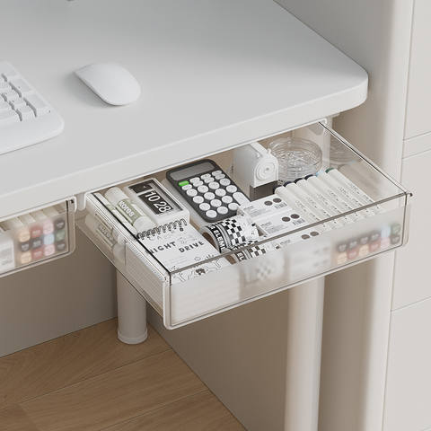 Self-Adhesive Under-Desk Slide-Out Drawer, Hidden No-Drill Storage Tray