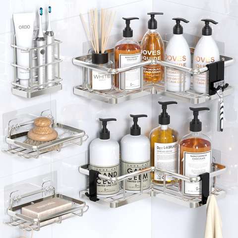 5-Pack Corner Shower Caddy Shelves, Adhesive No-Drill Rustproof Storage