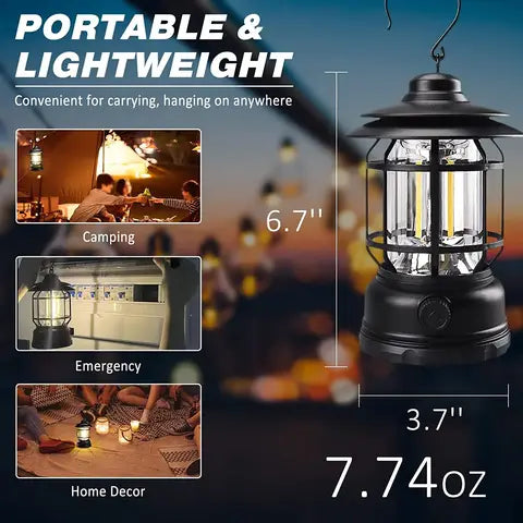 Rechargeable COB LED Camping Lantern Portable Dimmable Waterproof Tent Light