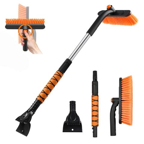2-in-1 Extendable Snow Brush with 360 Pivoting Head & Ice Scraper for Car