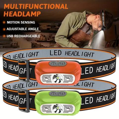 LED Motion Sensor Headlamp USB Rechargeable Hands-Free Wave Switch Headlight