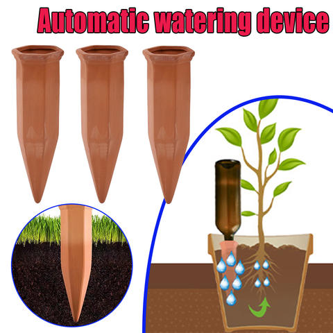 Terracotta Self-Watering Plant Spikes 4-Pack, Wine-Bottle Vacation Waterer