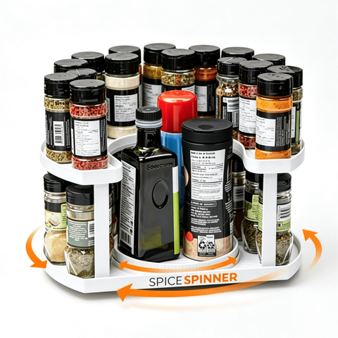 Two-Tier Rotating Lazy Susan Spice Rack, 360 Kitchen Cabinet Organizer