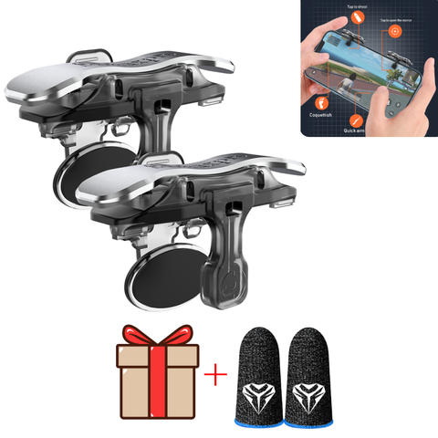 6-Finger Mobile Gaming Trigger Controller, Linkage Fire-Aim Buttons for PUBG/Fortnite