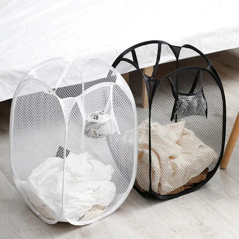 Dirty-Clothes Mesh Laundry Basket with Handles