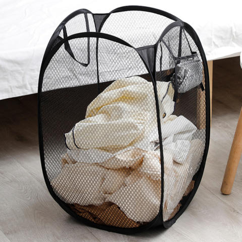 Dirty-Clothes Mesh Laundry Basket with Handles