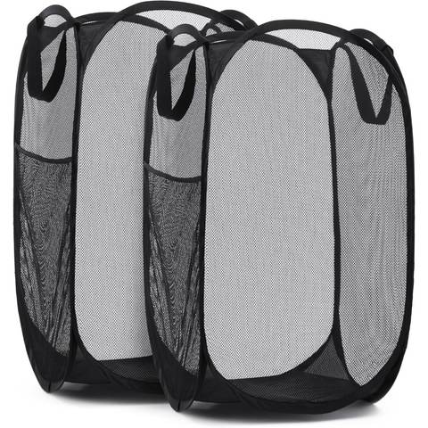 Mesh Pop-Up Laundry Hamper, Collapsible with Side Pocket