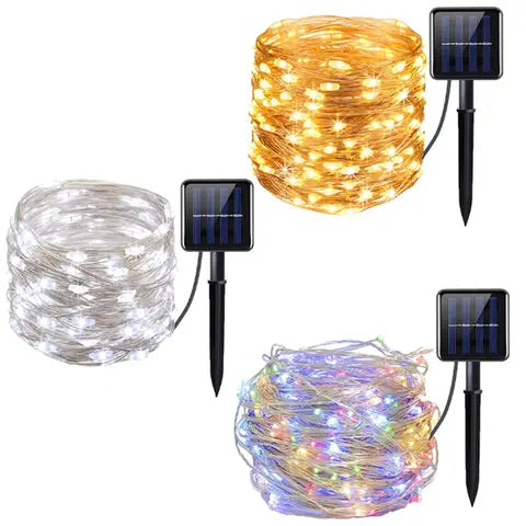 12M LED Solar Fairy String Lights, Waterproof Outdoor Copper-Wire Garden Lights