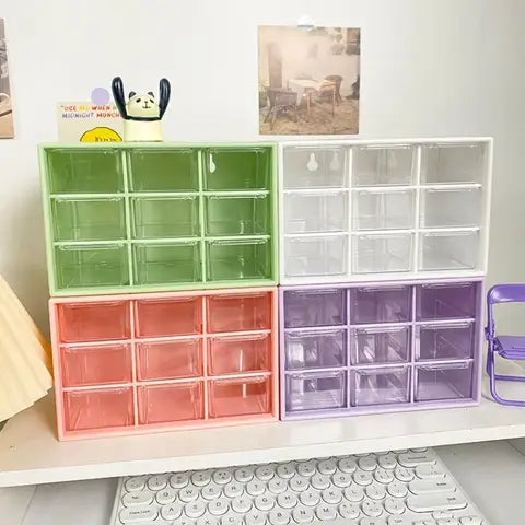9-Grid Desktop Storage Box, Transparent Small-Drawer Organizer for Desk & Wall
