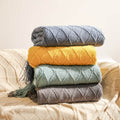 Chunky Waffle-Knit Throw Blanket, Nordic Solid Color