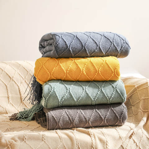Chunky Waffle-Knit Throw Blanket, Nordic Solid Color