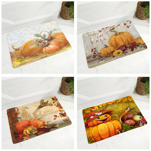 Vintage Pumpkin Doormat, Soft Flannel Non-Slip