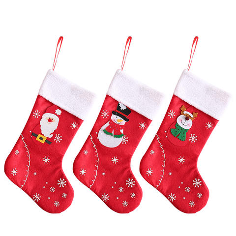 Christmas Stockings with Plush Cuff, Santa Deer Snowman, 2-Pack