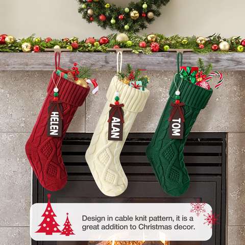 18" Knit Christmas Stocking - Snowflake Cable Knit Large