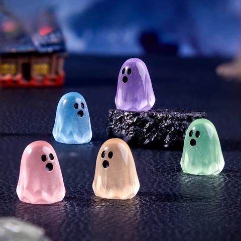 Mini Glow-in-the-Dark Ghost Figurines, 10-Piece Set