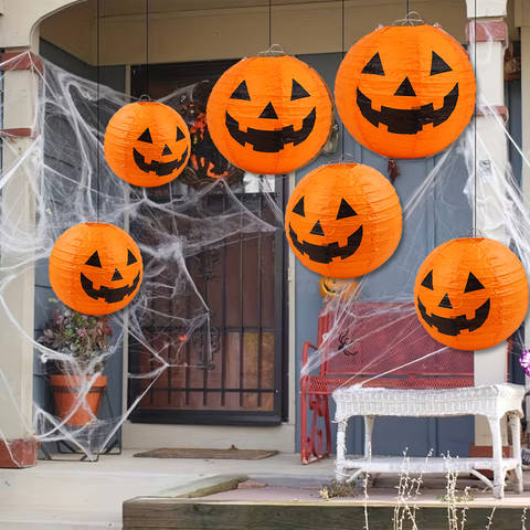 Halloween Pumpkin Paper Lanterns, 6-Pack Hanging Party Decor