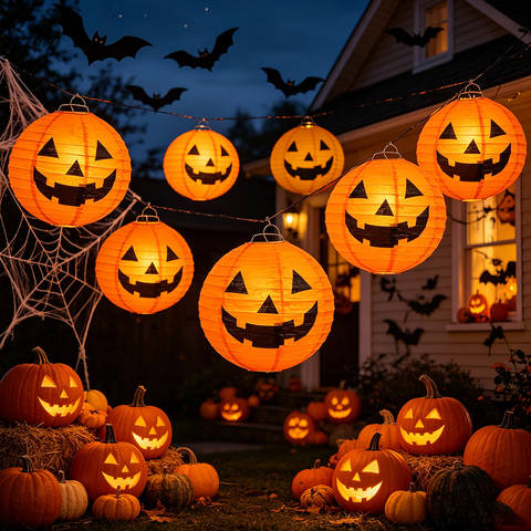 Halloween Pumpkin Paper Lanterns, 6-Pack Hanging Party Decor
