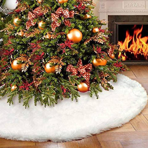 White Faux Fur Christmas Tree Skirt, Plush Round 31-Inch
