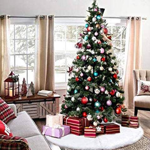 White Faux Fur Christmas Tree Skirt, Plush Round 31-Inch