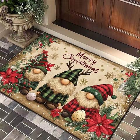 Merry Christmas Doormat, Soft Flannel Non-Slip Entryway Rug