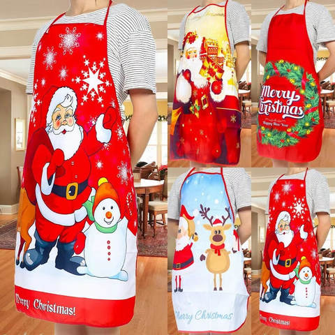 Santa Print Kitchen Apron, Christmas Cooking Apron with Pocket
