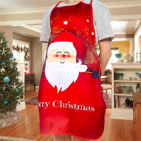 Santa Print Kitchen Apron, Christmas Cooking Apron with Pocket