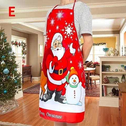 Santa Print Kitchen Apron, Christmas Cooking Apron with Pocket