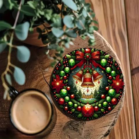 Painted Wooden Christmas Coasters, Set of 6 Non-Slip