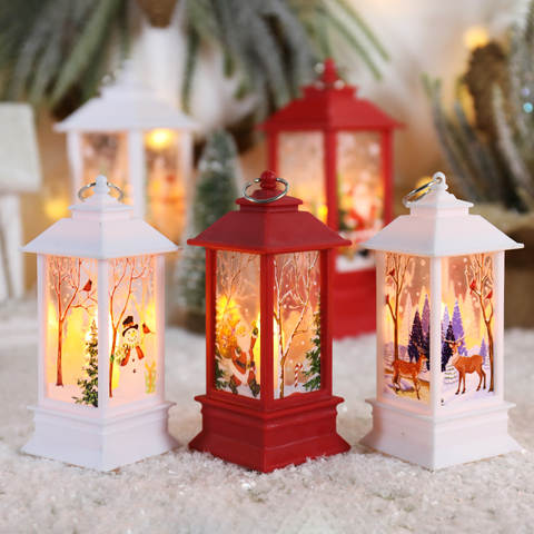 Christmas LED Tabletop Lantern Night Light, Snowman Santa Reindeer