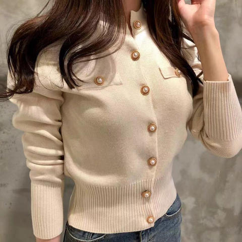 Women's Knit Cardigan, Long-Sleeve Button-Front Fall Sweater Jacket