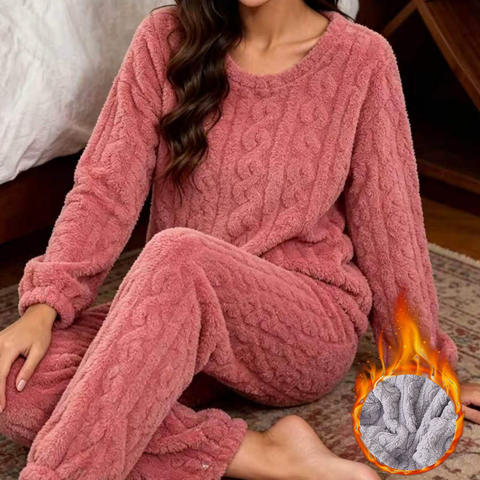 Coral Fleece Winter Pajama Set, Women's 2-Piece Thermal Sleepwear