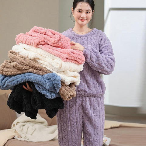 Coral Fleece Winter Pajama Set, Women's 2-Piece Thermal Sleepwear
