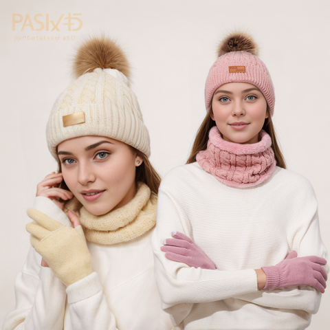 Winter Hat Scarf Gloves Set, Fleece Knit 3-Piece with Touchscreen Fingertips